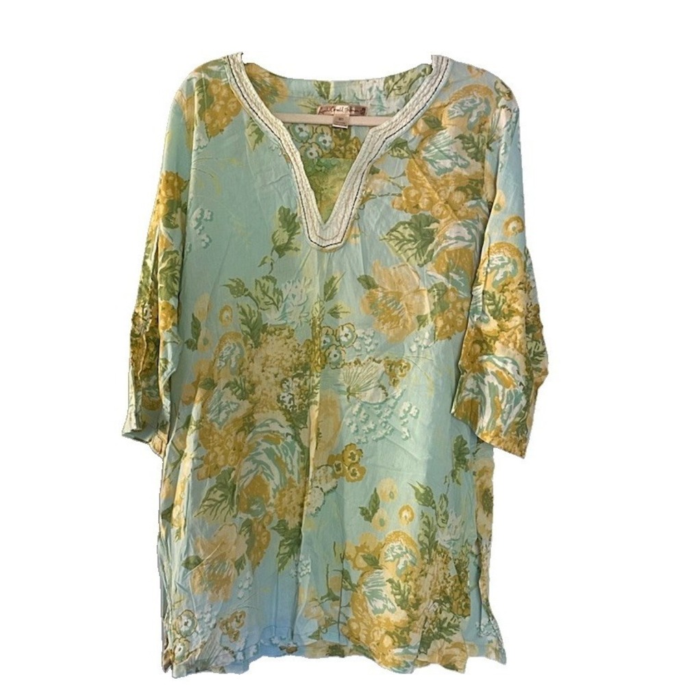 April Cornell Floral Tunic Top Shift Womens Boho Cottagecore Coastal Grandmother